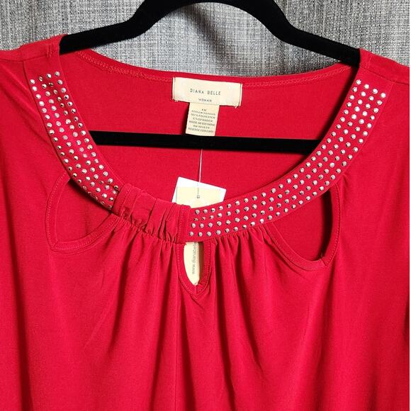 Diana Belle Woman Red Cut-Out Neck Studded Top – Size 1X NWT - Picture 4 of 7